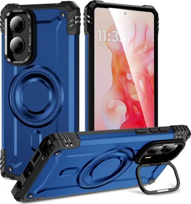Produktbild von Magnetisch Hülle für Motorola Moto G Stylus 5G (2024), Heavy Duty Militärischer Stoßfest Handyhülle Kamera-Ringständer Blau