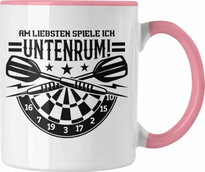 Produktbild von Trendation - Lustige Dart-Spieler Tasse Spruch "Am Liebsten Spiele Ich Untenrum" Geschenk (Rosa)