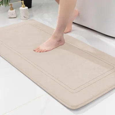 Image de Tapis de bain antidérapant, tapis de bain moelleux, tapis de bain absorbant, tapis de douche, tapis de sol pour salle de bain, beige, 60 x 120 cm