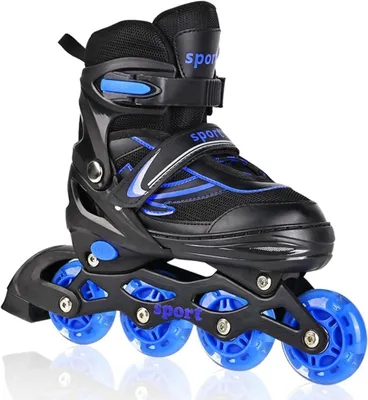 Produktbild von Verstellbare Inline-Skates für Kinder und Jugendliche – leuchtende Rollen – Lila und Blau