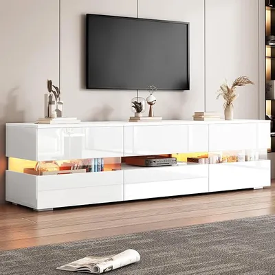 Imagen del producto de Mueble de TV con iluminación LED, mesa de televisión de 160 cm de largo