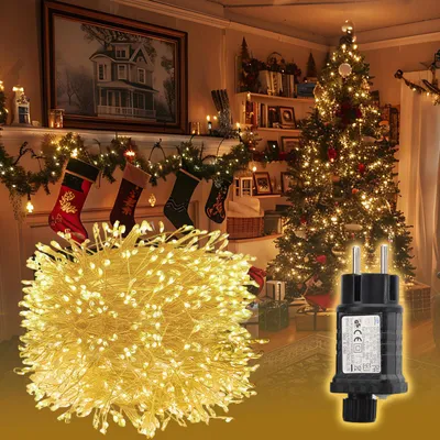 Produktbild von SALCAR 10m 400er LED Cluster Lichterkette aus Kupferdraht, Weihnachtslichterkette für Innen Weihnachtsbaum Hochzeit, Warmweiß