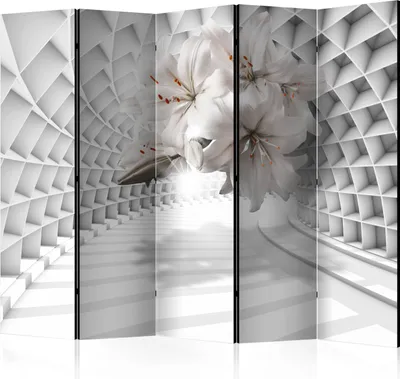 Produktbild von Akusticher Raumteiler 3D Effekt Abstrakt Foto Paravent 225x172 cm beidseitig auf Vlies-Leinwand bedruckt Akustikschaum Trennwand Spanische Wand Sichtschutz Home Office Tunnel weiß b-C-0206-z-c
