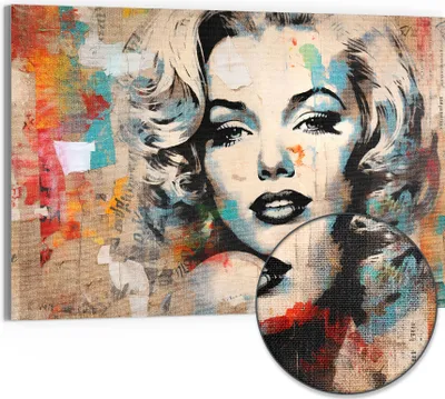 Produktbild von DEQORI Hybrid Leinwand Bild 90x60 cm 'Vintage-Star Fusion' Wandbild Glas flach modern