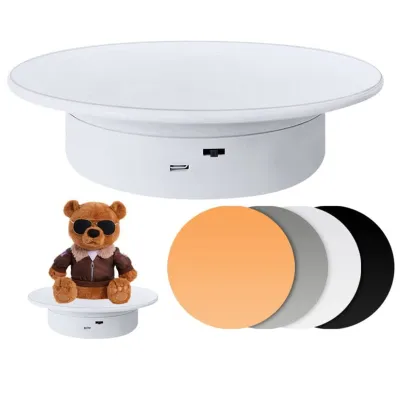 Produktbild von Cocosity Elektrischer 360° Drehteller für Produktfotografie, wiederaufladbar, mit Fernbedienung, 3 kg Tragkraft, Weiß, 20-40 Sek. einstellbar