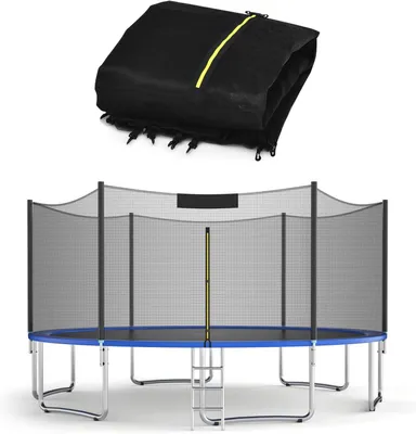 Produktbild von GOPLUS Trampolin Ø 366cm, Ersatznetz Außennetz für Gartentrampolin 8 Stangen, 180cm Höhe Sicherheitsnetz mit Reißverschluss und Schnallen, Outdoor