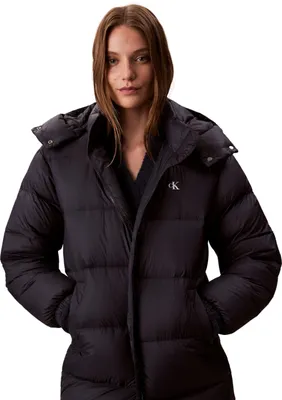 Produktbild von Calvin Klein Damen Daunenmantel Essential Midweight Long Puffer mit Kapuze, Blau