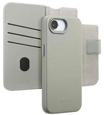 Imagen del producto de Funda Tipo Libro de Cuero 2 en 1 con MagSafe para Apple iPhone 17e / 16e - Gris claro