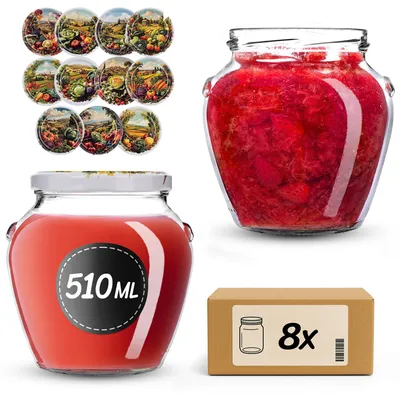 Obrázok produktu pre KADAX konzervovacie poháre 510 ml so skrutkovacím viečkom fi82mm, skrutkovacie poháre s viečkom, poháre na med, poháre na varenie medu (Gemüsefeld, 8 kusov)