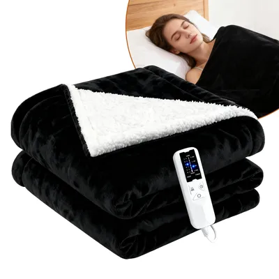 Productafbeelding van ZMH Elektrische deken, knuffeldekentje met timer, 6 temperatuurinstellingen, warmtekussen, verwarmingsmat, 180x200 cm, flanellen deken