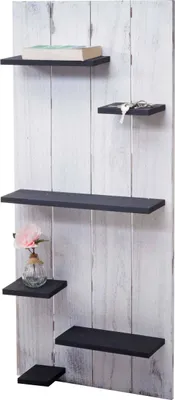 Immagine prodotto di Scaffale a muro HWC-C65, scaffale a parete in legno, 6 livelli 110x50x14cm in legno massiccio vintage ~ bianco/grigio scuro shabby