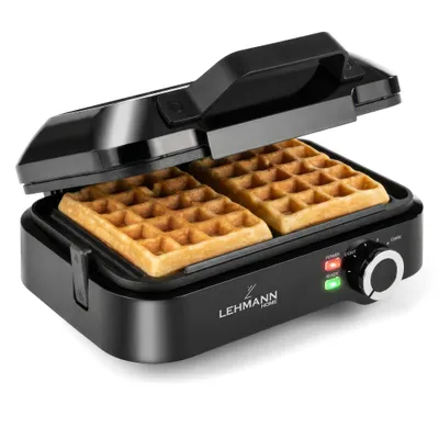 Zdjęcie produktu dla Gofrownica LEHMANN CRISP 2000W na dwa duże gofry, regulacja temperatury, mocna niewyciekająca, chrupiace gofry w 4 min, Obraz wygenerowany przez AI