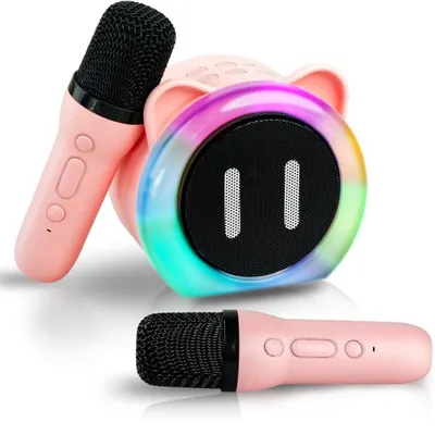 Produktbild von Kinder Karaoke Set mit 2 Mikrofonen – Bluetooth Lautsprecher, LED Licht, Rosa