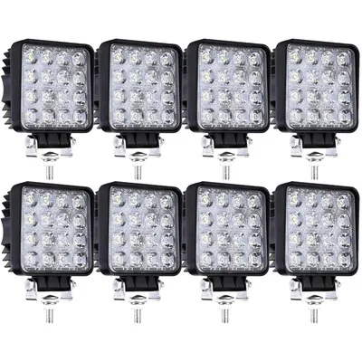 Immagine prodotto di Jiubiaz Rettangolare LED luce di lavoro IP67 impermeabile 12V 24V LED faro per camion, offroad, SUV, ATV, trattore luce di retromarcia 48W 8 pezzi