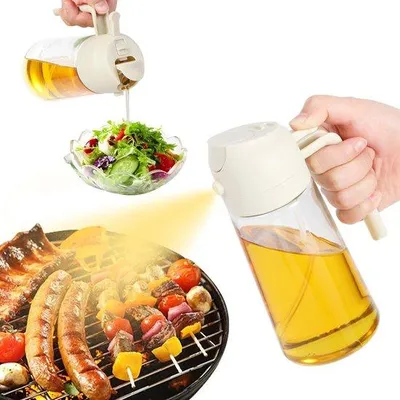 Image de Spray de remplissage d'huile 2-en-1 pour la cuisine, 470 ml, pour l'huile de cuisson, la friteuse à air chaud, les grillades, les salades, la pâtisserie, blanc