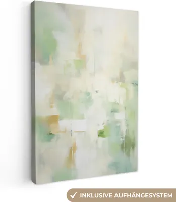 Produktbild von MuchoWow® - Leinwandbilder - Abstrakt - Kunst - Weiß - Grün - Modern, Wandbild, Wanddeko Bilder Wohnzimmer, 20x30 cm