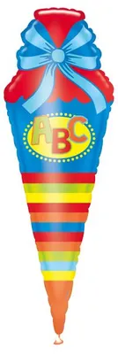 Zdjęcie produktu dla Balon foliowy stożek szkolny kolorowy niebieski chłopcy rozpoczynający szkołę