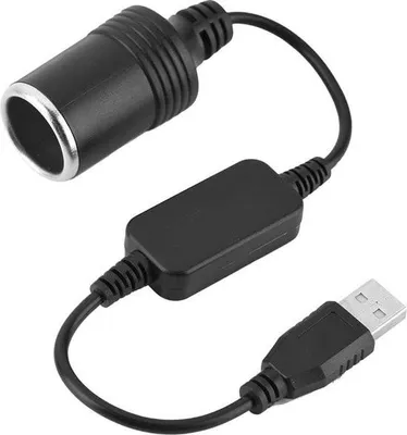 Obrázek produktu pro Převodní kabel z portu USB do zapalovače cigaret - černý - pro záznamníky do auta a elektronické psy.