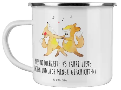 Produktbild von Mr. & Mrs. Panda Teetasse 45. Hochzeitstag Messinghochzeit - Weiß - Geschenk, Geschenke, Beziehung feiern, Jubiläum, Pott, Ehejubiläum, Heiraten, Kaffeepott, Heirat