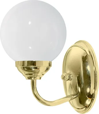 Produktbild von Wandlampe Messing Glas H: 20,5 cm in poliert Weiß E14 Kugelschirm Klassisch