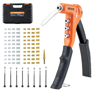 Produktbild von VEVOR Nietmutternwerkzeug, 40,6 cm Nietmuttern-Toolkit mit 13PCS metrischen und SAE-Mandrells, 186PCS Nietmuttern, M3, M4, 10-24, M5, M6, 1/4-20, 8-32, 5/16-18, M8, 3/8-16, M10, M12, 1/2-13, halbautomatische Rückführung, Robuste Einzelhandhabung, 9 Zoll-a