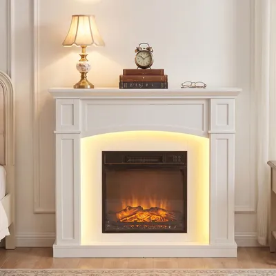 Image de CHEMINÉE LEADZM avec flammes LED, cheminée électrique avec chauffage, cheminée électrique de 1800W, cheminée électrique économe, cheminée murale avec télécommande et minuterie, cheminées électriques avec boîtier en MDF, dimensions : 102 x 30 x 88 cm
