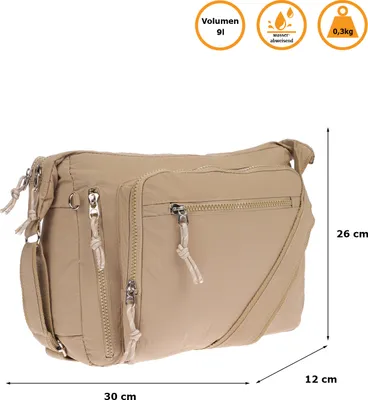 Produktbild von Große Damen Tasche Schultertasche Umhängetasche Henkeltasche Nylon Optik Bag Khaki