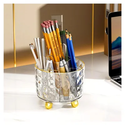 Produktbild von Drehbarer Bleistifthalter für den Schreibtisch, Aufbewahrungslösung für Büro, Schule und Zuhause (Transparent)