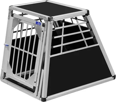 Produktbild von Transportbox N108 – Aluminium Einzelbox für Hunde 81×60×65 cm, Auto Hundebox mit Notausstieg, sicherer Hundetransport im Kofferraum