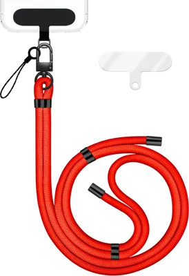 Obrázek produktu pro HoldMe Edition - Šňůrka s karabinou černá a 2 podložky - univerzální nylonová šňůrka s řetízkem na mobilní telefon - neonově oranžová