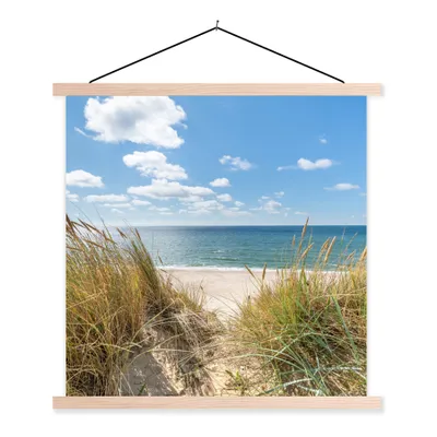 Produktbild von MuchoWow® Textilposter Düne - Gras - Meer - Strand 120x120 cm mit holzfarbenen Rahmen - Textil-Poster