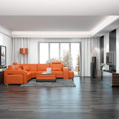 Productafbeelding van Lederen bank, hoekbank, woonkamer set, design bank, modern, model F3017B