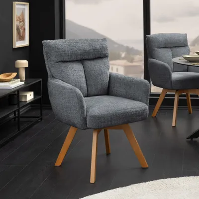 Produktbild von riess-ambiente Drehbarer Stuhl BIG GEORGE grau natur Chenille Buchenholz Esszimmerstuhl mit Armlehnen