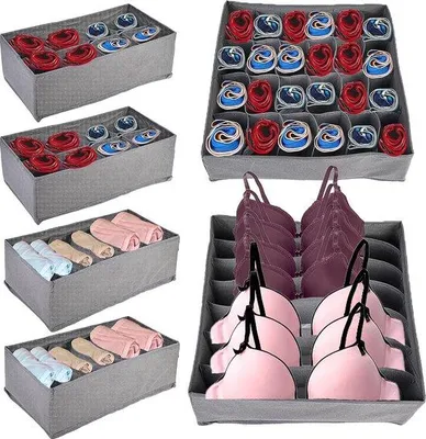 Productafbeelding van Unyqoos® 6-delige opbergset voor laden, inklapbare garderobe-organizer van verstevigd vlies – geschikt voor ondergoed, sokken en stropdassen