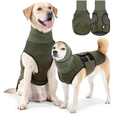 Produktbild von Hundemantel mit Kapuze Anti-Stress-Weste beruhigend weich für mittelgroße bis große Hunde Armeegrün XL