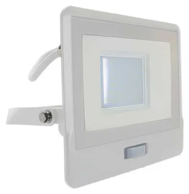 Immagine prodotto di V-TAC VT-138S-1 faro led 30W chip samsung con sensore di movimento PIR e crepuscolare luce 6500K slim alluminio bianco IP65 - SKU 20300
