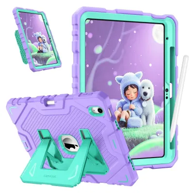 Produktbild von Fintie Kinder Hülle für iPad 11. Generation 2025 11 Zoll (A16), iPad 10. Generation 10.9 Zoll 2022 - robuste, stoßfeste Ganzkörper-Schutzhülle mit integriertem Ständer für Kinder, Lila/Grün