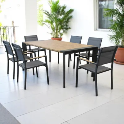 Immagine prodotto di Tavolo allungabile in alluminio con piano effetto legno 150/200x100xH75 cm
