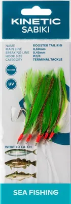 Image de Kinetic Sabiki Rooster Tail #2/0 Green/ Copper Flash Maquereau Cabillaud Charbonnier Bas de ligne