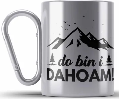 Produktbild von Trendation - Wandern Edelstahl Tasse Karabiner Geschenk Do Bin I Dahoim Geschenk Berge Wanderer Geschenkidee (Silber)