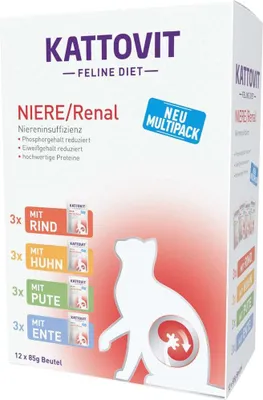 Produktbild von Kattovit - Feline Diet Pouchbeutel Niere/Renal Multipack 12x85g (5er Pack)  |  4 Sorten im 5er Vorteilspack