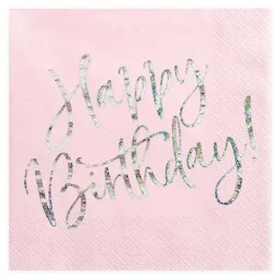 Produktbild von Happy Birthday Servietten, Hellpuderrosa, 33x33cm (1 Box / 12 Packungen) (1 Packung / 20 Stk.)