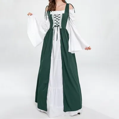 Produktbild von Damen Mittelalterliche Kleid mit Trompetenärmel Mittelalter Party Kostüm Maxikleid, Grün, M