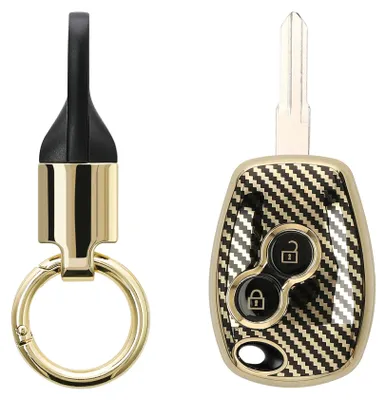 Produktbild von kwmobile Autoschlüssel Hülle kompatibel mit Renault Dacia 2-Tasten Autoschlüssel Hülle - Schlüsselhülle mit Key Ring Anhänger - Cover Gold Schwarz