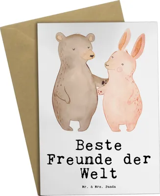 Produktbild von Mr. & Mrs. Panda Klappkarte Hase Beste Freunde der Welt - Weiß - Geschenk, Freund, dankeskarten, Bae, einladungskarten, Freundin, Grußkarte, hochzeitskarten, Best Friends