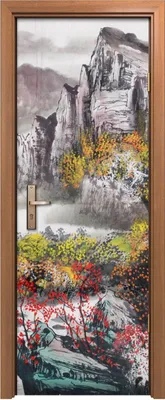 Produktbild von Türposter 70x200 cm Türaufkleber Türtapete Türfolie Klebefolie Malerei Berg Landschaft Baum