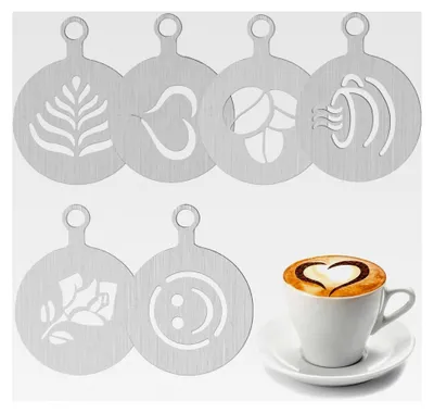 Produktbild von Kaffee-Schablonen aus Edelstahl, 6 Stück für Latte Art und Kuchendekoration