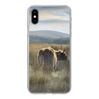 Produktbild von MuchoWow® Handyhülle Schutzhülle Hülle für iPhone Xs Schottische Highlander - Nebel - Gras Silikon Softcase Handy Hülle - Handytasche