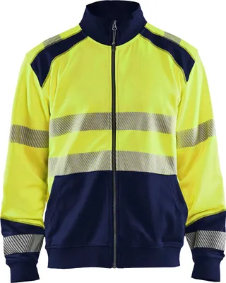 Produktbild von Blakläder High Vis Sweatshirt mit Reißverschluss 3558 2528 in zwei Farben, Farbe:gelb/marineblau, Größe:L