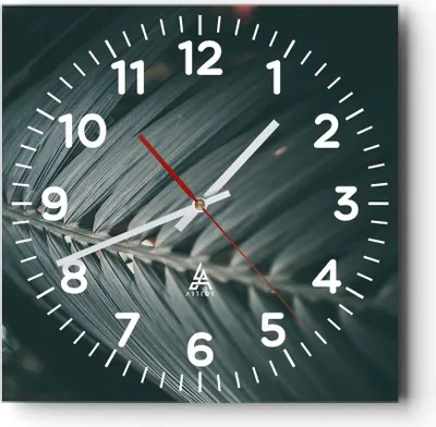 Produktbild von Wanduhr - Quadrat - Glasuhr - Blatt Palme exotisch - 40x40cm - Schleichendes Uhrwerk - Lautlos - zum Aufhängen bereit - Dekoration Modern - Wanddekoration aus Glas - C4AC40x40-4907